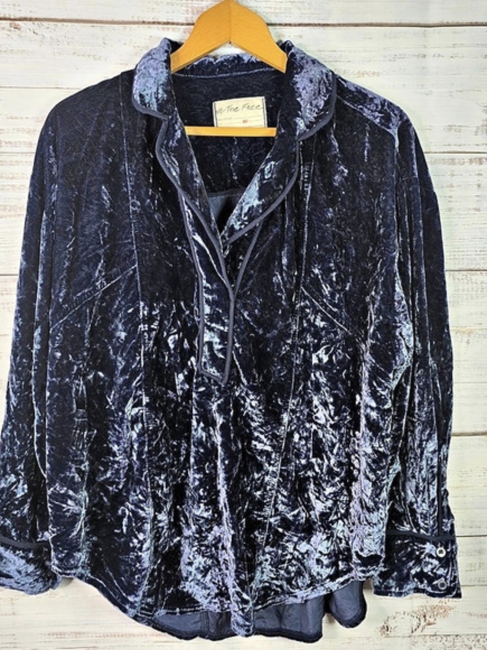 Free People We The Free XS Navy Crushed Velvet Tunic Blouse Top